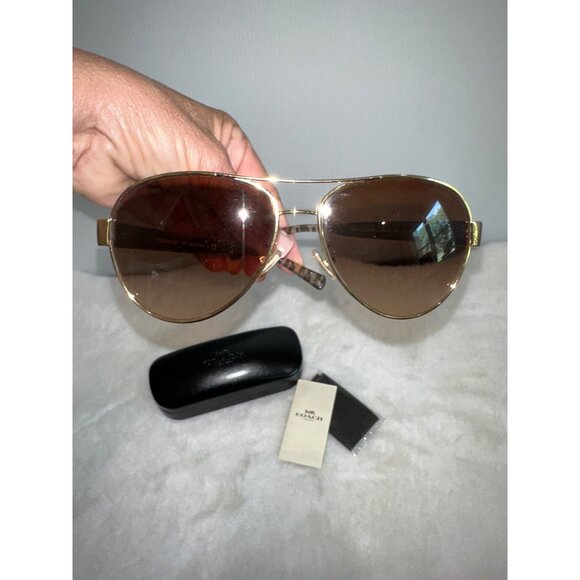 COACH Sunglasses Gold-tone/Wild Beast Aviator - Used 926013 58mm - Picture 2 of 7